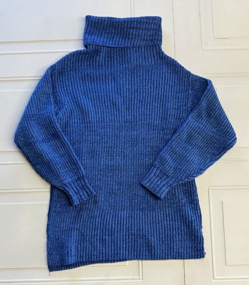 Free People Womens Size S Sweater Turtle Neck Cowl Oversized Blue Tunic Dress